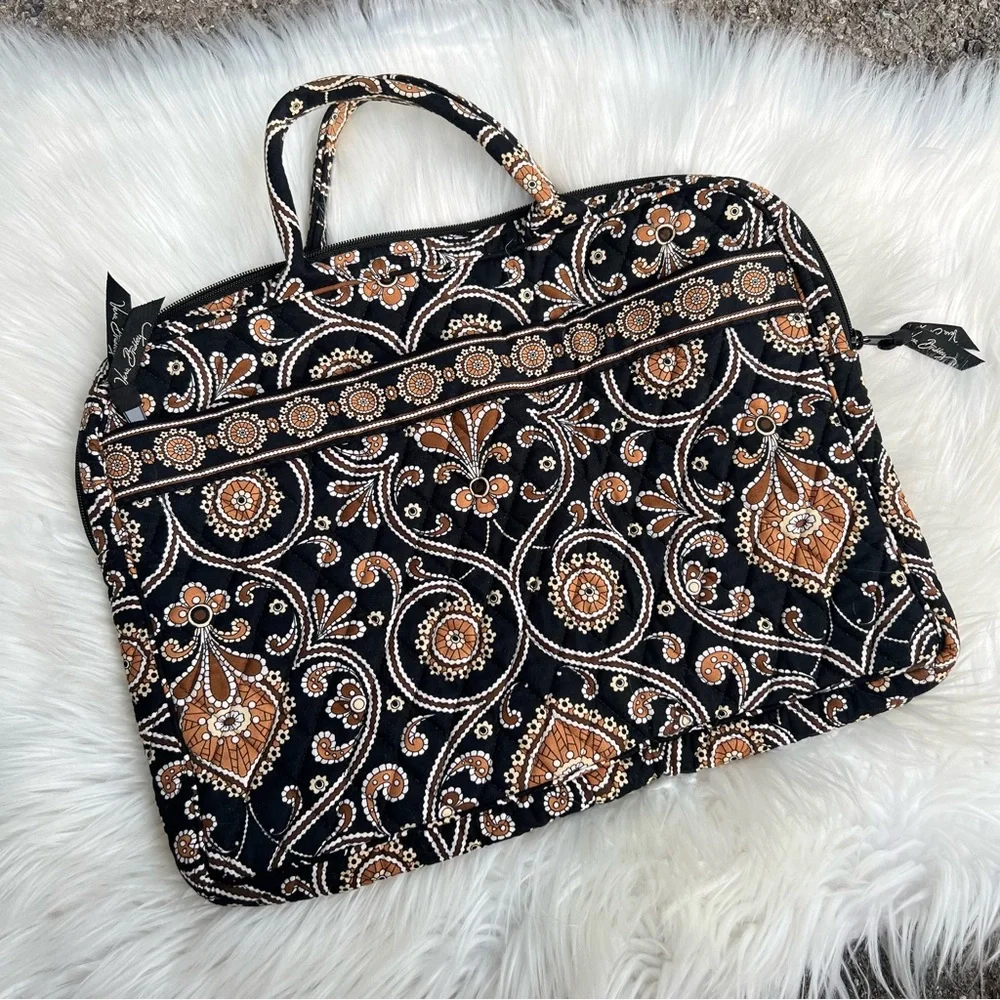 Vera Bradley Black and Brown Patterned Cotton Laptop Case Bag